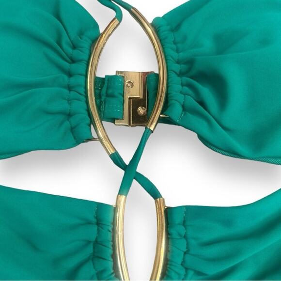 River Island - Women’s Emerald Green Strappy High Cut One Piece Swimsuit - Picture 11 of 14